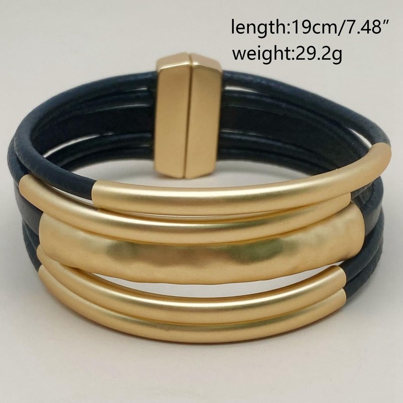 YKKZART Black Leather Btacelets for Women Leather Bangle Chunky Gold