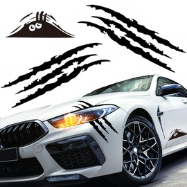 Car Sticker Claws Scratch, 3 Pcs Claw Mark Car Decal Black Claw Marks Headlight Decal Waterproof Monster Claw Scratch Decal with Peeking Monster Car Decoration Stickers