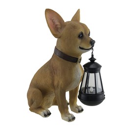 Zeckos Little Light Keeper: Chihuahua Statue with LED Lantern - Outdoor Decor Figurine for Garden, Patio, and Yard Accent Lighting - Obedient Companion for a Warm Welcome