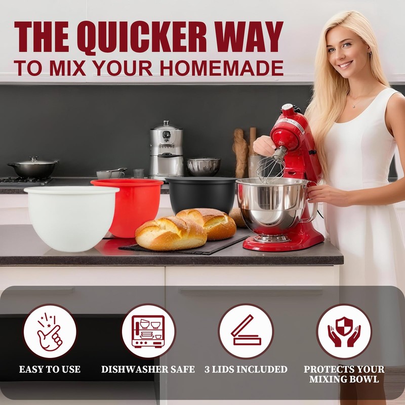 GuanQiao Silicone Bowl Liners for 5 Qt KitchenAid Mixers, 3
