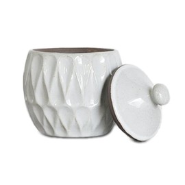 100 North PD Home & Garden Decorative and Functional Kitchen Décor 6 x 5 Inch Ceramic Lidded Canister, Classic White, Texture Tear Drop Design
