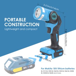OTYTY LED Work Light for Makita 18V LXT Lithium Battery, 20W 1000LM Portable Cordless Lamp Rechargeable Flashlight, Pivoting Head, Black and Blue