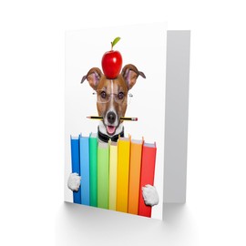 Artery8 Jack Russell Dog Books Apple Teacher for Him or Her Man Woman Thank You Congratulations Graduation Blank Art Greeting Card
