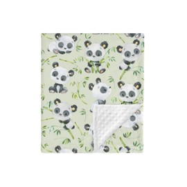 HawSkgFub Cute Panda Bear Mink Baby Blankets with Dotted Backing Boy Girl Shower Gift, Neutral Green Bamboo Double Layer Nursery Swaddle, Soft Newborn Infant Toddler Bed Crib Bedding 30 x 40