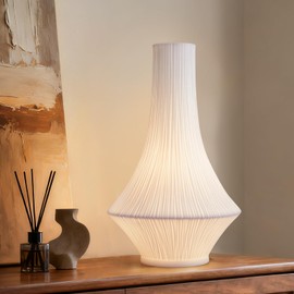 RONDURE 12.3" Modern Ceramic Table Lamp, Modern Bedside Lamps for Bedroom, Living Room and Nightstand, White Translucent Ceramic Shade, Warm Ambient Lighting, Corded, Bulb Included