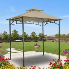 Garden Winds Reinforced RipLock 350 Replacement Canopy Top Cover Compatible with LED Lighted 8’ x 5’ BBQ Gazebo Models L-GG001PST-F, A111000500 - Beige