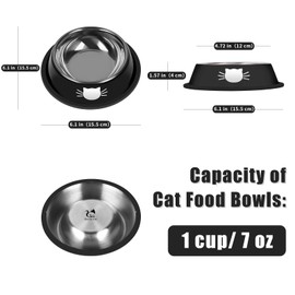 Serentive 2Pcs Cat Bowls Non-Slip Stainless Steel Small Cat Food Bowls Unbreakable Thicken Cat Feeder 7 Oz Cat Dishes Suitable for Indoor Small Pets Removable Rubber Base Easily Clean Lovely Color