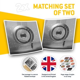 Square Stickers (Set of 2) 10cm BW - Futuristic Girl Goals Focus Fantasy Fun Decals for Laptops,Tablets,Luggage,Scrap Booking,Fridges, #35949