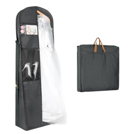 Zilink 72" Wedding Dress Garment Bag Dress Bags for Gowns Bridal Garment Bag for Dresses Long with 12”Gusseted and Accessory Pockets for Wedding Dress, Puffy Gowns [Upgraded Version], Grey
