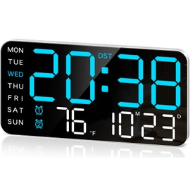 MASHI 8.4''Large Digital Wall Clock, Led Alarm Clock with Big Digits, Date, Temperature, DST, Modern Decor Design for Desk,5-Level Brightness for Room, Bedroom, Gift, Yougster and Elderly