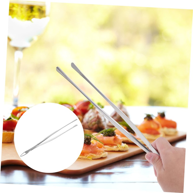Zerodeko Stainless Steel Kitchen Tweezers with Hook Ergonomic Reusable Food