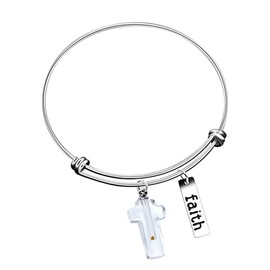 NA Charms Mustard Seed in Cross-Shaped Openable Bottle Pendant Bracelet, Stainless Steel Faith Extendable Bangle Bracelets