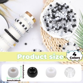 KAKW Black Pony Beads 1000 Pcs Plastic Beads for Bracelet 6x9mm White Beads for Hair Braiding Friendship Bracelets Beads for Jewelry Making (Black White Gray Transparent)