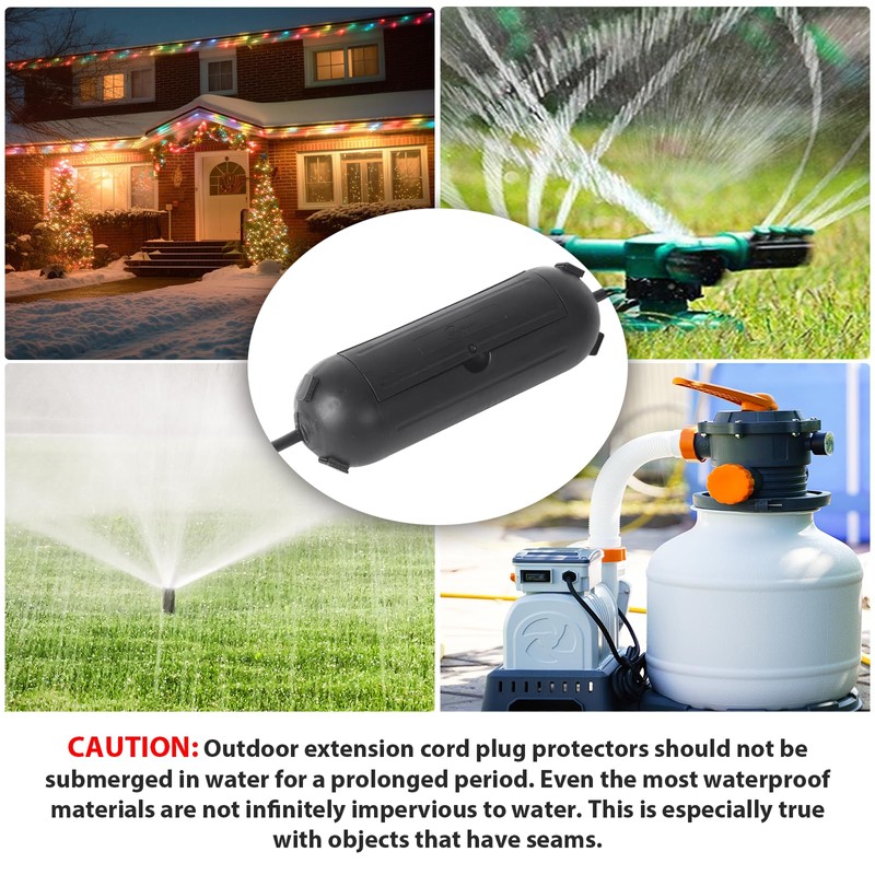 (4-Pack) Large Black Outdoor Extension Cord Plug Protector for AWG12/14/16