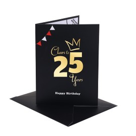 Sumerk 1 Pack Happy 25th Birthday Card Cheer to 25th Birthday Greeting Card with Stickers and Envelope for Her Him Men Women Birthday Gifts 15 x 20 cm
