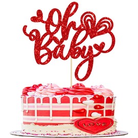 Ephlyn - Decoración para tartas para el día de San Valentín, diseño de corazón con purpurina, decoración para tartas de San Valentín, cumpleaños, baby shower, color rojo