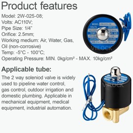 VIILOCK 1/4” Brass Electric Solenoid Valve, 2 Way Air Valve Normally Closed for Air Water Oil Gas 2W-025-08 (AC110V)