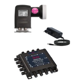 GSS Set of 5/8 Multiswitch + Grundig Quad LNB - 8 Subscribers 1 Satellite - Matrix, Multiswitch for Satellite Dish, Digital HDTV 4K 8K TV, Satellite System, Receiver, Distributor (MSDSP 508 + GLQD401)