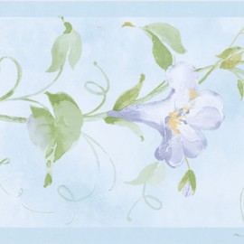 CONCORD WALLCOVERINGS ™ Wallpaper Border Floral Vine Pattern Flowers Leaves for Living Room Bedroom, Light Blue Green Purple White, 7 Inches by 15 Feet RY3255B