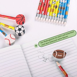 Caelura Pack of 12 Pencils with Eraser, Football Party Bag Boys, Pencil HB with 4 Erasers, Wooden Pencils for School, Stationery, Children's Birthday Party Favours, Back to School