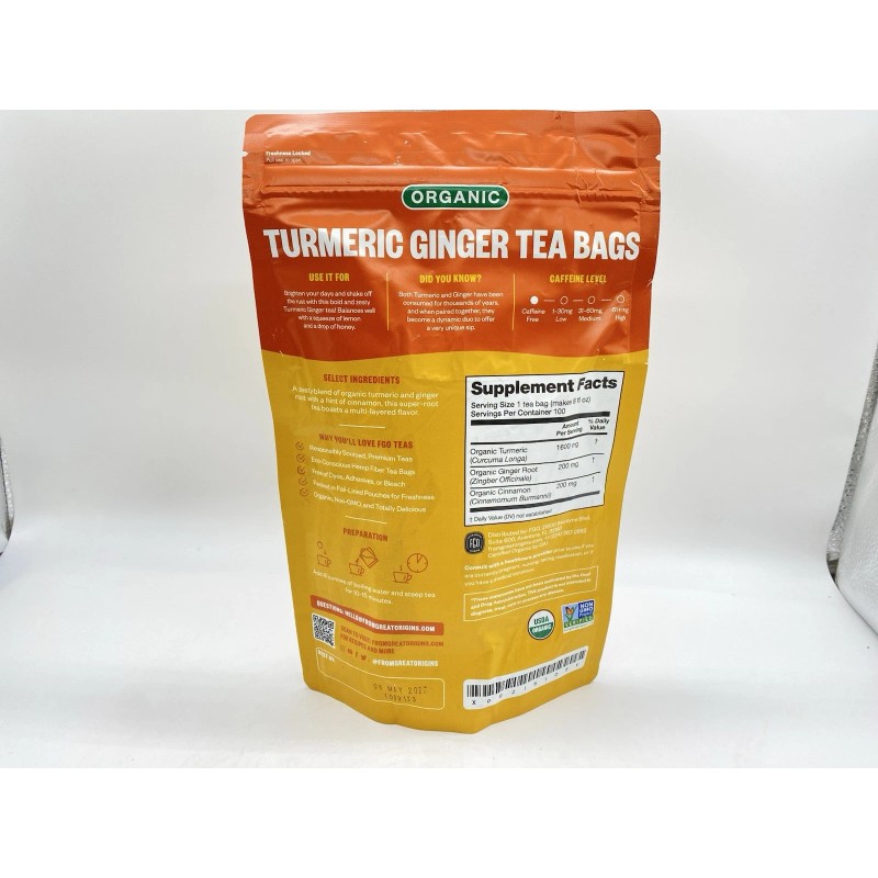 FGO Organic Turmeric Ginger Tea - Eco-Conscious Tea Bags -