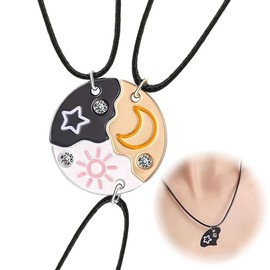 3 Stück Halskette Damen Silber Freundschaftskette, Bff Ketten für 3 Mädchen, Sonne Sternen Mond Halskette Lang für Frauen, Kristall Kette Anhänger Geschenk Personalisierter Schmuck,freundschaft