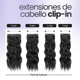 GAIBMAX - Extensiones de Cabello Sintético Ondulado con Clips, Fibra Resistente al Calor de Aspecto Natural, Cortinas de Cabello Removibles para Volum