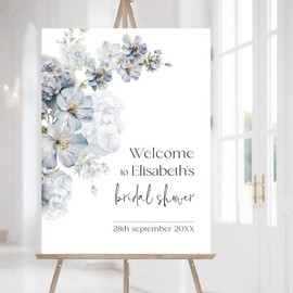 Bloom Dusty Blue Bridal Shower Welcome Sign  blue Bridal Shower Sign Flowers Bridal Shower Poster Editable Template SKY  LE100 - Size: Poster 24" x 36"