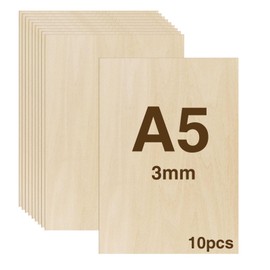 WISYOK 10 x Plywood 3 mm, A5 Plywood, Wooden Panels for Crafts, Wooden Panel for DIY Woodworking, Laser Processing, Pyrography, Model Making, Gifts, Decoration, Painting 210 x 150 x 3 mm