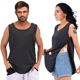 Blamoche Post Unisex Shoulder Surgery Shirts, Snap Open Tearaway Shirt, Shoulder Recovery Tank Tops, Full Open Side Snap Dialysis Chemo Clothing for Women or Men Grey