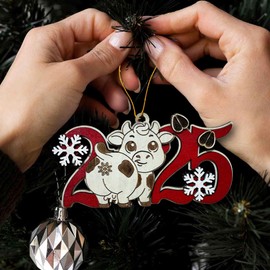 Cow 2025 Wooden Christmas Ornament – Farm Animal Holiday Tree Decoration – Rustic Country Style Ornament with Snowflakes – Farmhouse Christmas Décor Gift