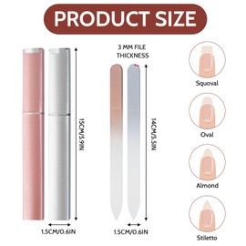 2PCS Glass Nail File with Cases Crystal Nail File Double Sided Tempered Glass File Professional Salon Manicure/Pedicure Filing Tool for Shaping and Styling Natural and Artificial Nails