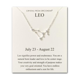Philip Jones Leo Star Sign Zodiac Constellation Necklace and Quote Card with Zircondia® Crystals