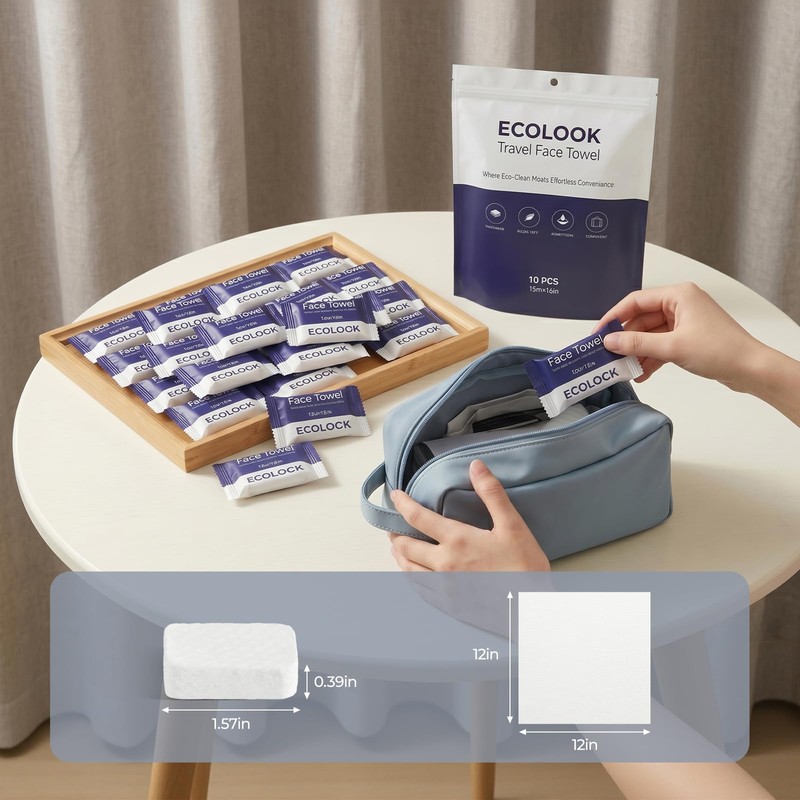 ecolook Compressed Disposable Face Towels, 12" x 11" 90GSM Thick