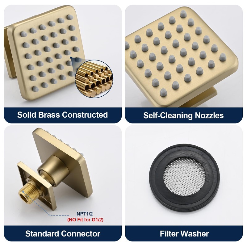 LOCALAND Solid Brass Shower Body Spray Jets, Square Body Jets
