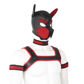Soft Latex Dog Mask with Ears, Puppy Mask for Cosplay Party Masquerade Set (Mask, Collar, Bracelet, Strap) (Color : Red, Size : Large)