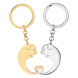 YAYAKO Couple Pig Keychain Stainless Steel Matching Piggy Keyring Cute Farm Animals Gifts for Women Girls Bag Car Key Charms (Couples Gold)