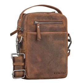 STILORD 'Byron' Elegant Shoulder Bag Men's Small Leather for Tablet 8.3 Inch – Ideal as Men's Crossbody Bag Genuine Leather Men's Bag for Hanging with Many Compartments, Oak - Brown