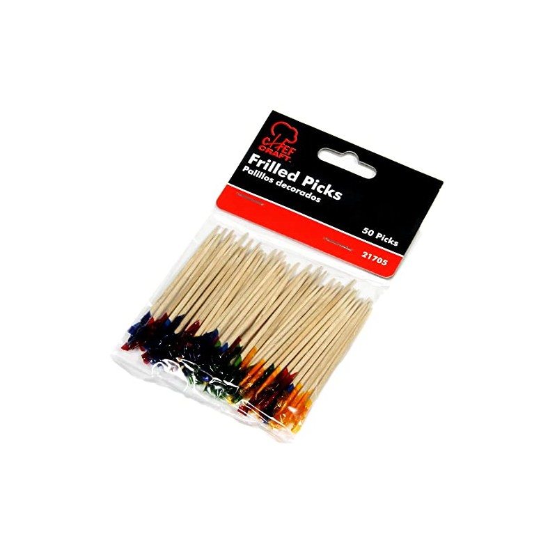 Chef Craft Select Birch Frilled Picks, 50 Piece Set, Natural