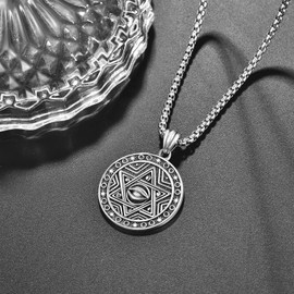 HXWZB Star of David Jewish Six Pointed Jewish Necklace for Men Sterling Silver Hexagram Star of David Jewelry for Men Women
