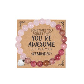 COLORFUL BLING Love Heart Natural Stone Bead Inspirational Bracelet Sometimes You Forget That You're Awesome Elastic Bracelet for Women Healing Stress Relief Jewlery Birthday Gift-C pi cr