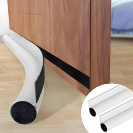 2 x 96 cm white draught excluder for doors, draught excluder can be cut to size, wind stopper door seal in leather look, storm protection, energy-saving, (white)