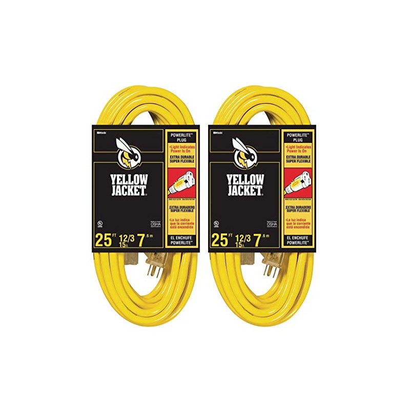 2-Pack - Yellow Jacket 12/3 Heavy-Duty 15-Amp SJTW Contractor Extension