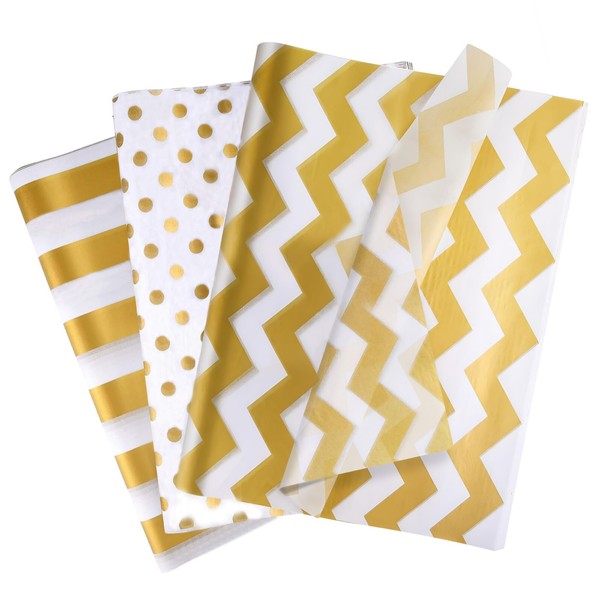60 Sheets Tissue Paper for Gift Bags, White with Gold