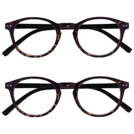Opulize Zen MM24-2 -1.00 Long Distance Glasses Pack of 2 Myopia Small Round Frame Spring Hinges Scratch-Resistant Dark Brown Tortoiseshell Men Women