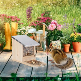 Relaxdays Squirrel Feeder, Wooden Feeding House - Weatherproof Metal Roof - Stand Up - Squirrel Drey, Colours