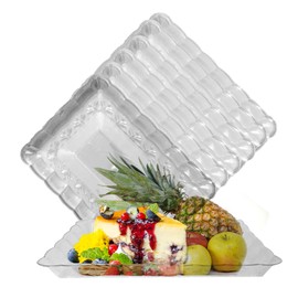 HomeyGear [Clear- 6 Pack] Plastic Rectangle Serving Tray Appetizer Platter Clear 9X13 Inch Food Party Dish Disposable Pack Of 6