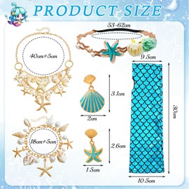 5 Piece Women's Mermaid Costume Set, Girls' Underwater World Costume with Fish Scale Gloves, Headband, Shell Chain, Bracelet, Starfish Earrings for Carnival, Theme Party