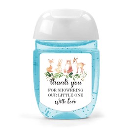 Hand Sanitizer Labels Thank You for Showering Our Little One with Love Stickers, Baby Shower Favor Stickers, Safari Baby Shower Party Favors.
