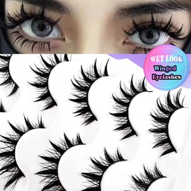 Falsche Wimpern Manga Wimpern Wet Look D-curl Cat-Eye Japanese Style Cosplay Spiky Anime Lashes 20mm Long Dramatic Thick Faux Mink Doll Eyelash Wispy Individual Clusters 5 Paare Pack(AL01)